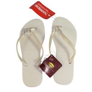 Havaianas Slim Crystal Flip Flops Swarovski Crystal Metallic Strap Size 9/10W 8M